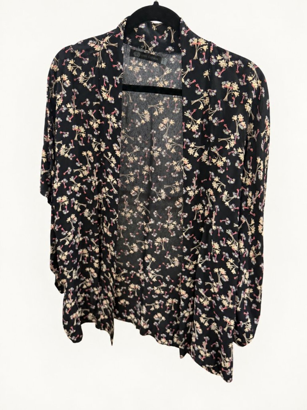 JET John Eshaya Black Floral Open Front Kimono Cardigan One Size